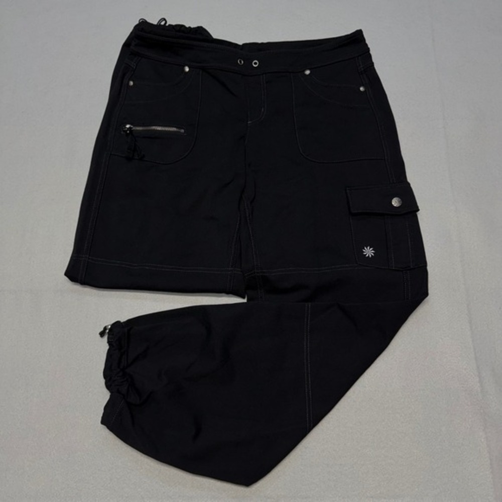Athleta Bettona Boyfriend Women Black Cargo Hiking Pants Size MP Bungee Hem
